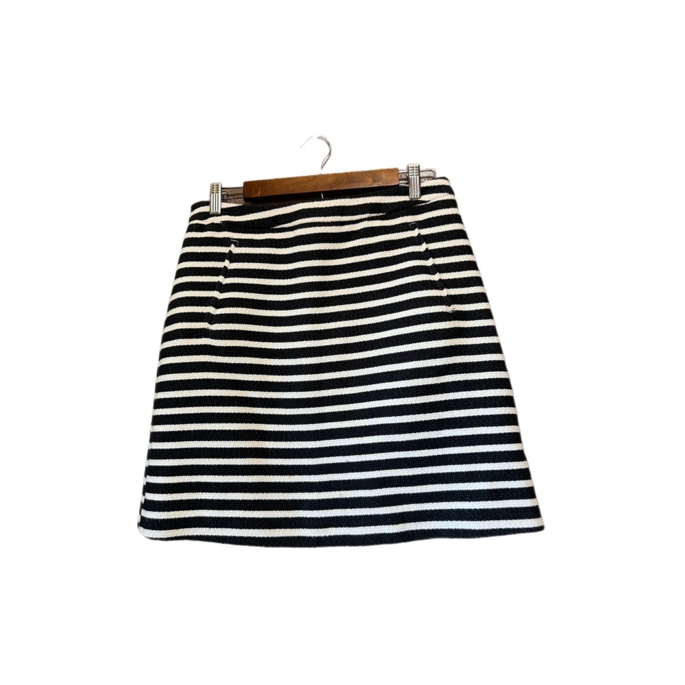 Halogen Mini Skirt Womens 8 Black White Striped Excellent Tweed A-Line Pockets